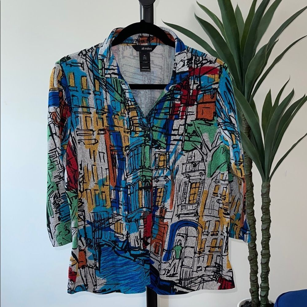 Ali Miles Abstract Print Women's Top Petite Large
